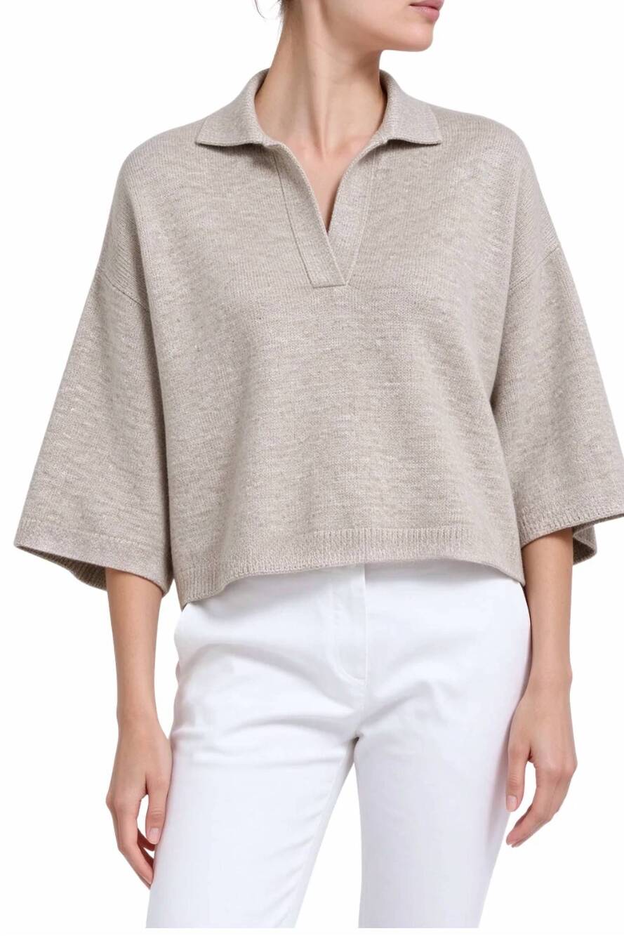 NEW BRUNELLO CUCINELLI polo shirt sweater in sand